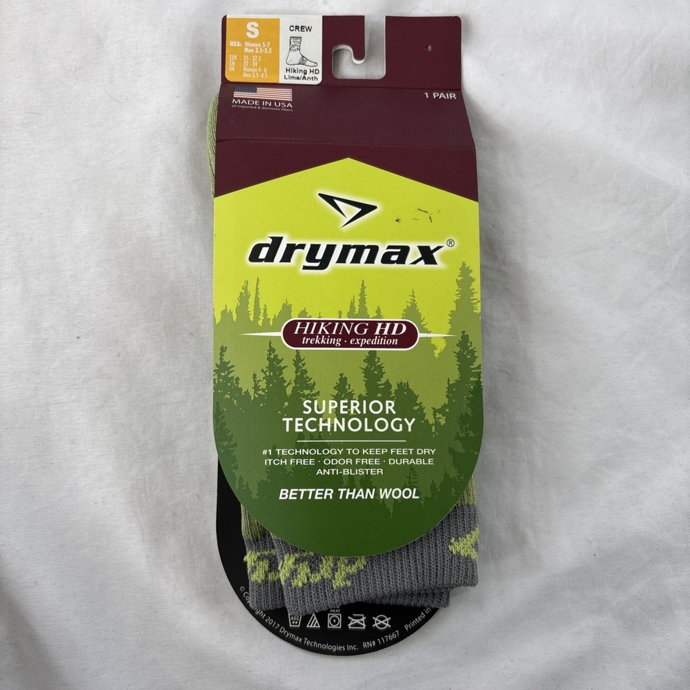 Drymax Hiking HD Crew Socks Lime/Anth Small Woman 5-7 Men 3.5-5.5‎ Trekking